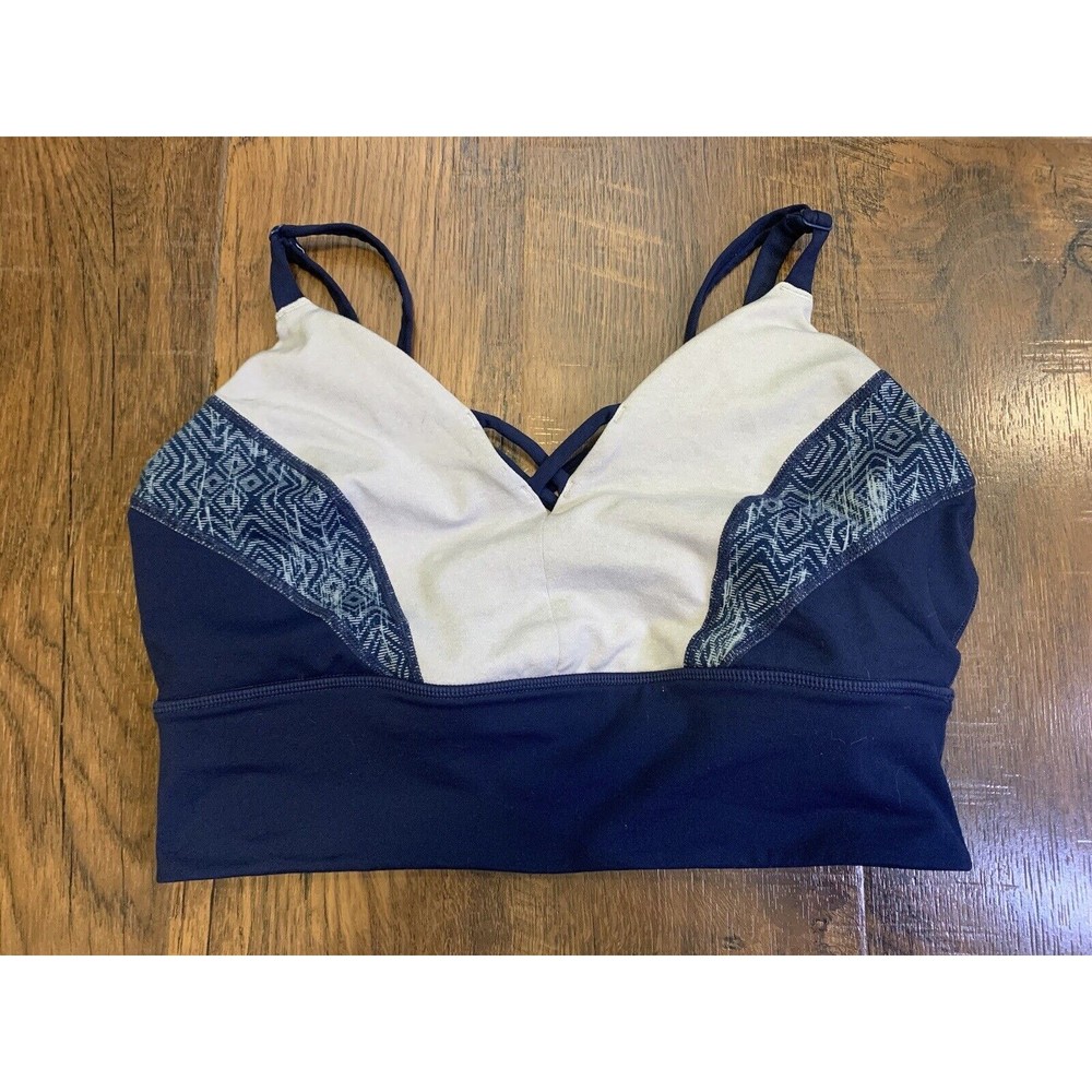 prAna DRESS BLUE LYNEAH STRAPPY YOGA WORKOUT SPORTS BRA BRALETTE SIZE Large